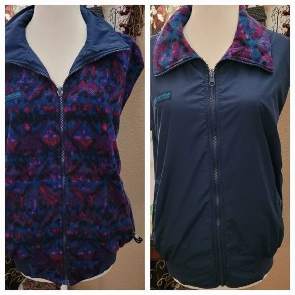Columbia end reversible vest jacket fleece medium blue southwest print - Picture 1 of 9
